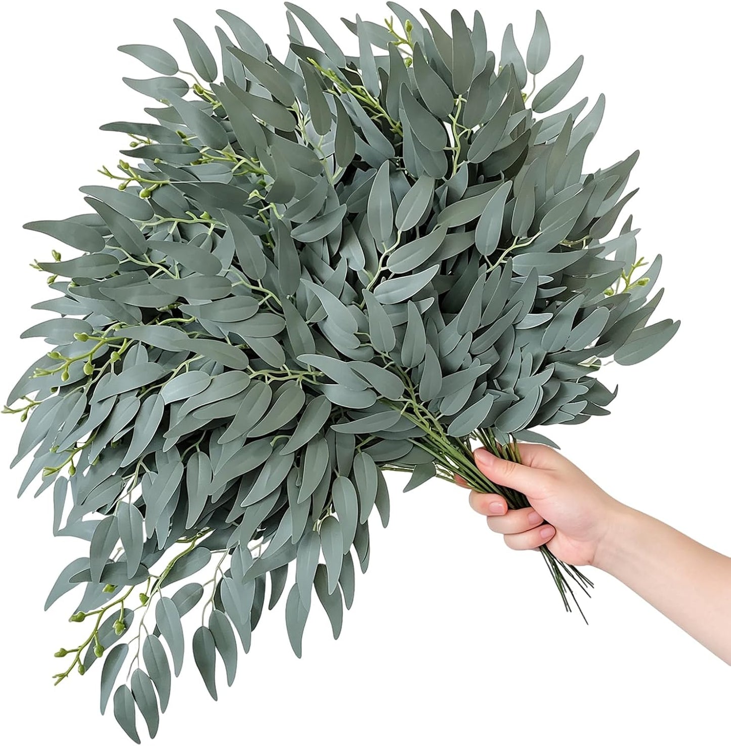 24Pcs Artificial Italian Ruscus Greenery 21" Long Stems, Gray Green | Real Touch Silk Leaves for DIY Wedding Arches, Bridal Bouquets, Centerpieces, Floral Arrangements & Home Vase Greenery Decor