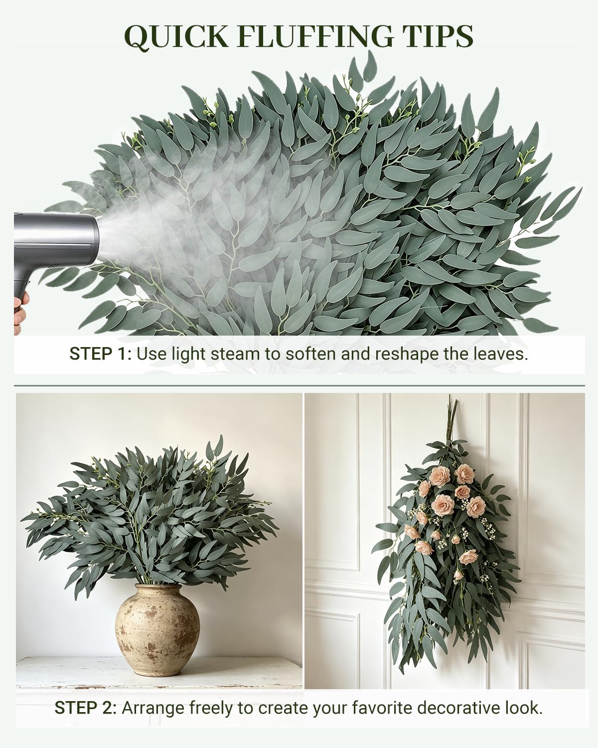 24Pcs Artificial Italian Ruscus Greenery 21" Long Stems, Gray Green | Real Touch Silk Leaves for DIY Wedding Arches, Bridal Bouquets, Centerpieces, Floral Arrangements & Home Vase Greenery Decor